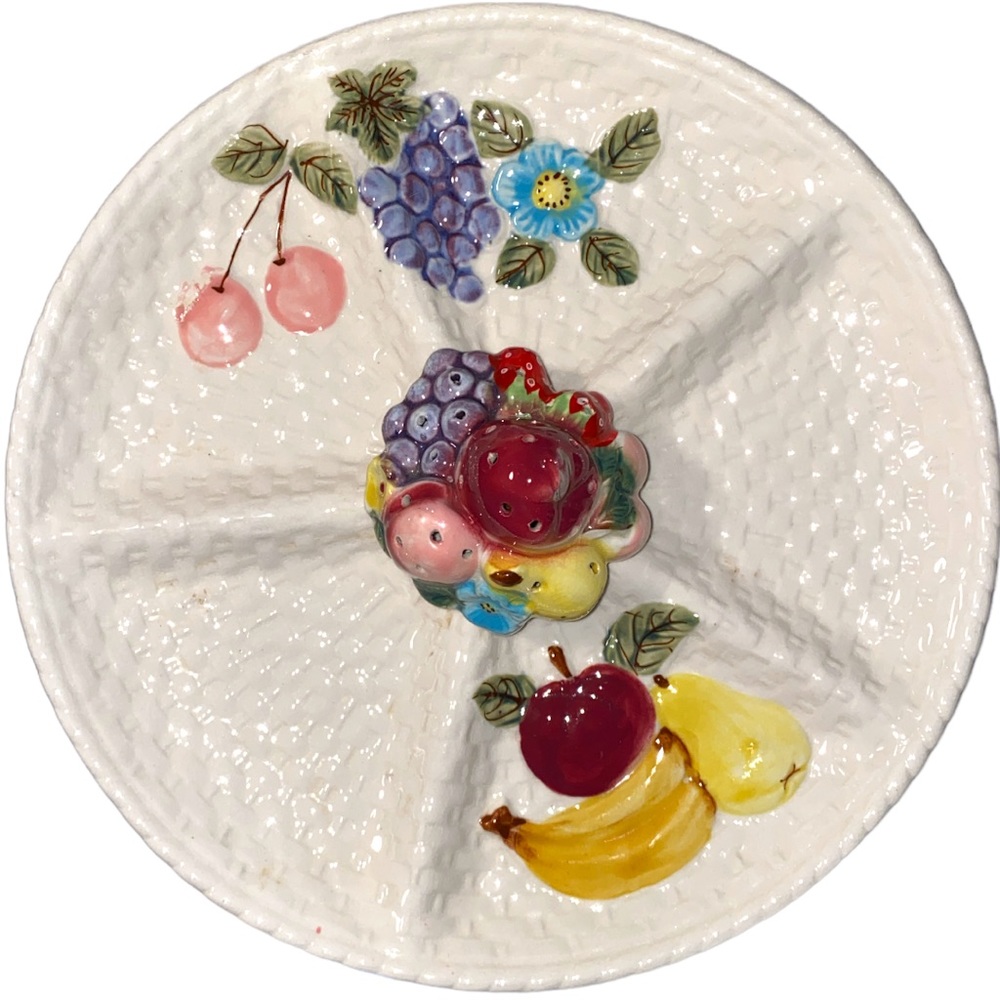 Vintage Tilso 1970’s majolica glaze design  Fruit  Basket Divided Serving Tray